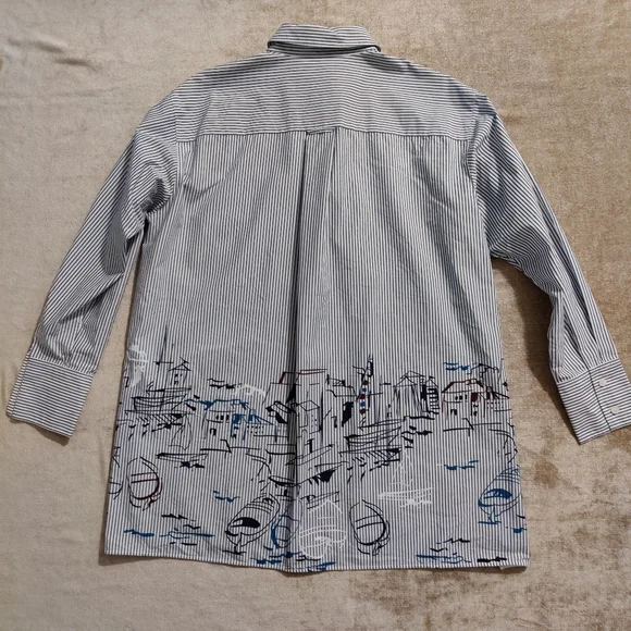 Lafayette 148 New York Plus Kehlani Striped Scenic-Print Shirt - Picture 11 of 14